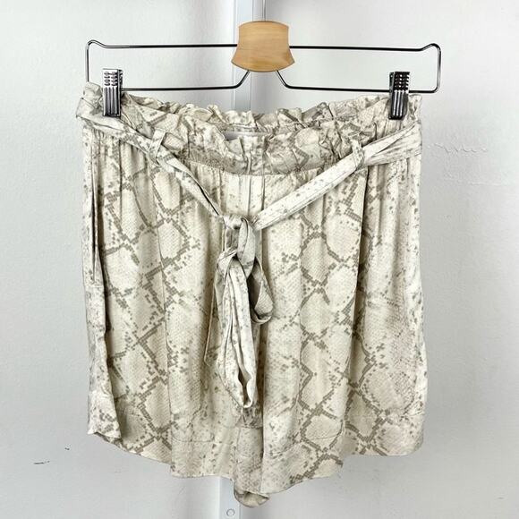 NWT Bella Dahl Belted Ruffle High Waist Shorts Drapey Snakeskin Print Beige S - Picture 5 of 5